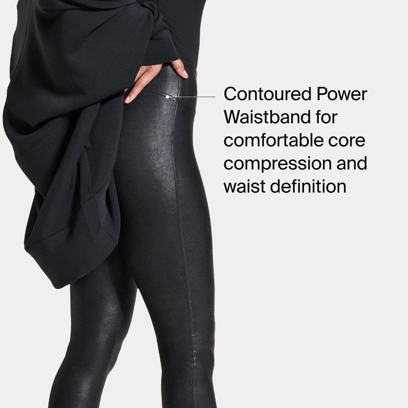 SPANXshape Faux Leather Leggings - Tummy Control Legging - with Contoured Power Waistband Stomach Compression - High Waist - Black - Regular 30" Inseam - 1X - Image 3